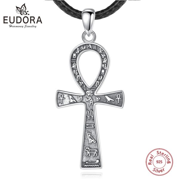 Pendentifs Eudora 925 argent Sterling antique égyptien Ankh croix collier pour femmes homme Fine motard amulette pendentif personnalité bijoux cadeau