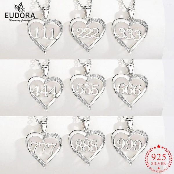 Pendentifs Eudora 925 argent Sterling numéro d'ange collier 111 222 333 444 777 888 999 666 numéros chanceux pendentif bijoux à breloques pour les femmes