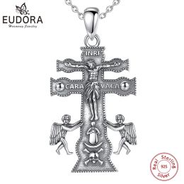 Hangers Eudora 925 Sterling Zilver Katholieke Caravaca Kruisbeeld Orthodoxe Rusland Kruis Ketting voor Man Cherub Engel Hanger Christelijke Gift