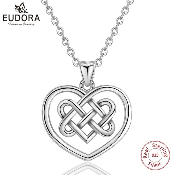 Colgantes EUDORA, Plata de Ley 925, buena suerte, celtas irlandeses, colgante con nudo de amor, collar, dijes de corazón para mujer y niña, joyería fina, regalo D306