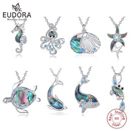 Eudora-collar de tortuga marina de Plata de Ley 925 para mujer, concha de abulón, caballito de mar, pulpo, ballena, colgante, joyería del océano, regalo de fiesta