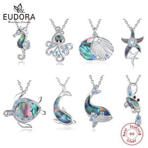 Pendants Eudora 925 Collier de tortue de mer en argent sterling pour les femmes d'ormeau d'ormeau d'orage de mer poute de mer