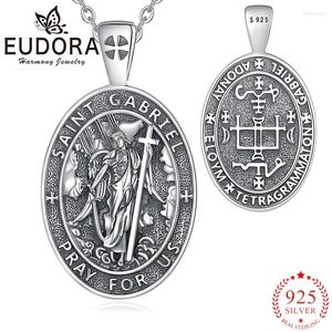 Pendants Eudora 925 Sterling Silver St. Gabriel Collier archange vintage Crossed Cross Patron Saint Pendant pour hommes Bijoux religieux