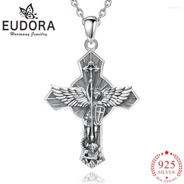 Hangers Eudora 925 Sterling Zilver St. Michael Aartsengel Ketting Kruis Vintage Vleugel Hanger Religieuze Sieraden Cadeau Voor Mannen Vrouwen