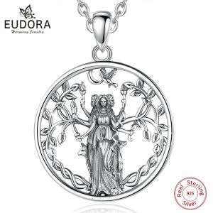 Colgantes eudora 925 plata esterlina triple luna diosa collar de amuleto colgante triple diosa joyería regalo para mujeres