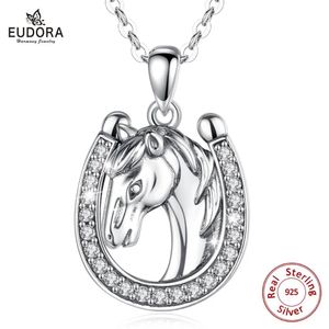 Pendentifs Eudora 925 argent Sterling licorne fer à cheval pendentif Vintage cheval collier avec pur CZ bijoux équestres série animale D565