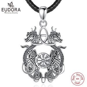 Hangers Eudora 925 Sterling Zilver Viking Draak Ketting voor Man Vrouwen Keltische Kompas Amulet Hanger Persoonlijkheid Sieraden Fijne Gift