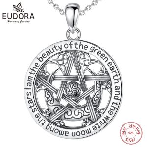 Hangers Eudora 925 Sterling Zilver Heks Knoop Pentagram Ketting voor Man Vrouwen Triple Moon Godin Hekserij Hanger Persoonlijkheid Gift