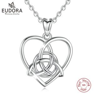 Colgantes Eudora, colgante de nudo celta de bruja de Plata de Ley 925 para mujer, hombre, collar de brujería con corazón, joyería Wicca, regalo de personalidad