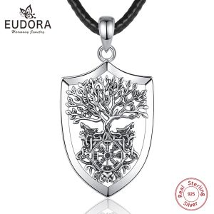 Hangers Eudora 925 Sterling Zilver Yggdrasil Viking Kompas Hanger voor Man Vrouwen Vintage Levensboom wolf amulet Ketting Punk Sieraden