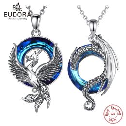 Pendentifs Eudora réel 925 argent Sterling Dragon Phoenix collier pour femmes de luxe cristal autrichien Dragon Phoenix pendentif bijoux à la mode