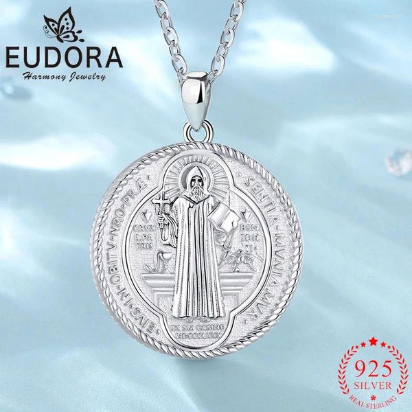 Pendentifs Eudora réel 925 argent Sterling Saint benoît Patronus collier croix religieuse amulette pendentif pour hommes femmes bijoux fins cadeau