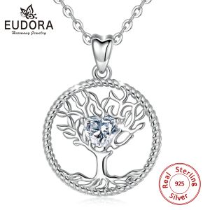 Pendentifs EUDORA argent Sterling arbre de vie pendentif collier argent Nature arbre charme colliers avec cristal CZ pour cadeau d'anniversaire D447