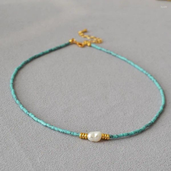 Pendentifs exclusif bohème bleu pierre naturelle perle Nature perle pendentif colliers pour femmes Boho tour de cou Collares