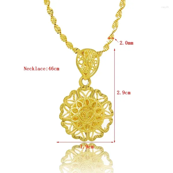 Pendentifs Collier en or jaune 24 carats pour femmes, pendentif en forme de fleur, de fiançailles, de mariage, à la mode, bijoux cadeaux, vente en gros