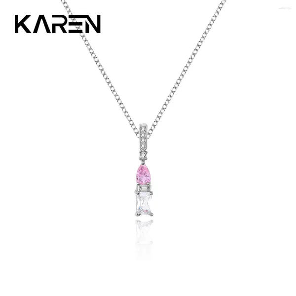 Pendentifs exquis et minimaliste 925 Collier de zircon rose argent sterling pour la chaîne de boîtes pendentives du tempérament de la célébrité Internet pour femmes