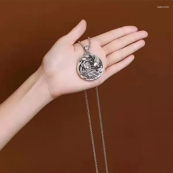 Pendentifs Exquise sculpture Lotus poisson boucle pendentif collier pour dame pull chaîne accessoires à la mode S925 femmes amulette cadeau