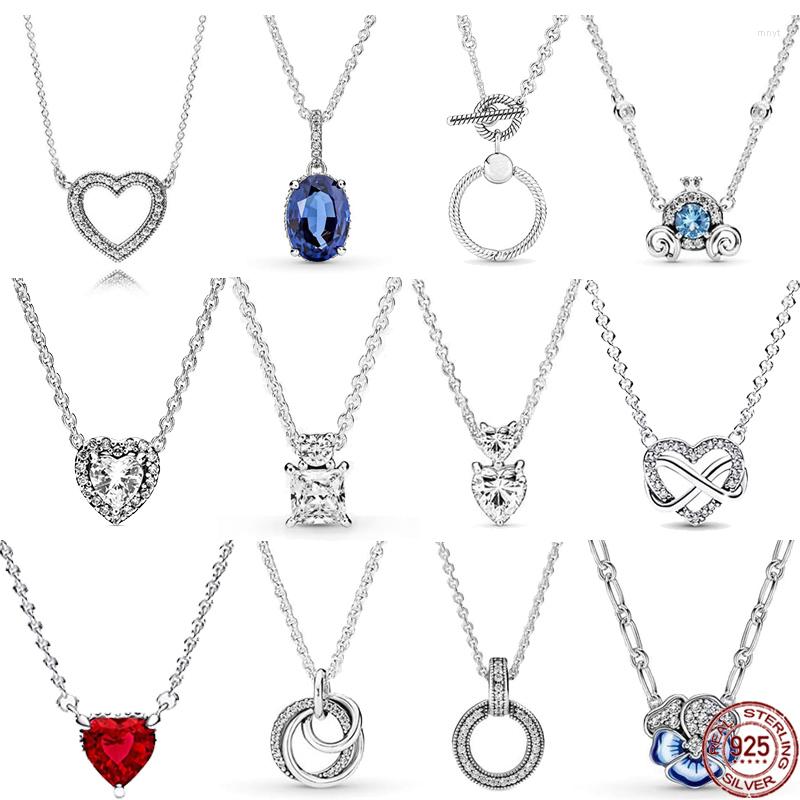 Hängen utsökt kvinnors 925 Sterling Silver Classic Dazzling Heart Shaped Square Pendant Halsband Fit originalpärlor DIY -gåvor