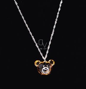 Colgantes Moda Plata de Ley 925 Cristal fino Oso encantador Collar con colgante Lindo Cristal Cadena de plata Niña Regalo para niños joyería eari