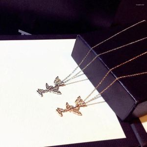 Hangers mode koper ingelegde zirkoon vlinder ketting ketting gesp hend dames bruiloft kettingen vrouwelijke sieraden geschenken