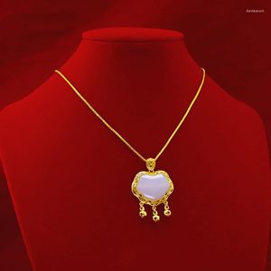 Hangers mode edelsteen ketting 14k gouden hangerse sieraden voor dames chalcedony Lucky Locket Bell Choker