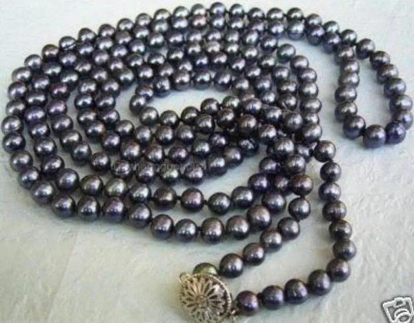 Pendants Bijoux de mode 7-8 mm Black Akoya Collier Collier de perles 100 ''