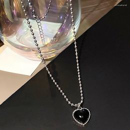 Hangers mode zilveren hartvormige opaal zwarte hanger ketting ketting voor vrouwen meisje hoogwaardige temperament sieraden ins cadeau