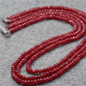 Hangers modestijl 3row natuursteen 2x4mm abacus kralen rode ruby ​​bruiloft ketting lady sieraden cadeau 17-19 inch y668