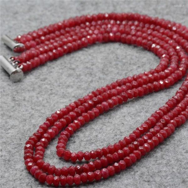 Pendentifs en pierre naturelle à 3 rangées, 2x4mm, perles boulier, rubis rouge, collier de mariage, bijoux cadeau pour dame, 17-19 pouces, Y668