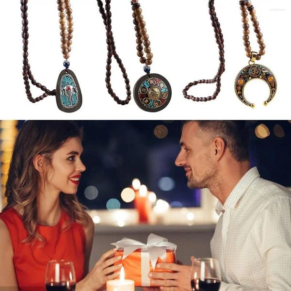 Pendentifs de fête de Festival, bijoux ethniques, cadeau porte-bonheur, collier du népal, perle en bois Mala, pendentif en corne bouddhiste