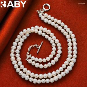 Pendentifs Fine 925 en argent Sterling 18 pouces Double rangée chaîne de perles artificielles collier pour femmes charme de mariage bijoux de mode cadeaux nobles