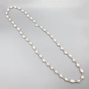 Hangers FoLisaUnique 10-11mm Zoetwater Witte Parels Ketting Voor Vrouwen Beige Tan Kleur Zijden Koord Aardappel Casual lange