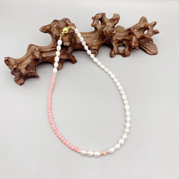 Pendentifs FoLisaUnique 6-7mm perles de riz d'eau douce blanches 4mm collier de corail rose pour les femmes classique élégant Style décontracté