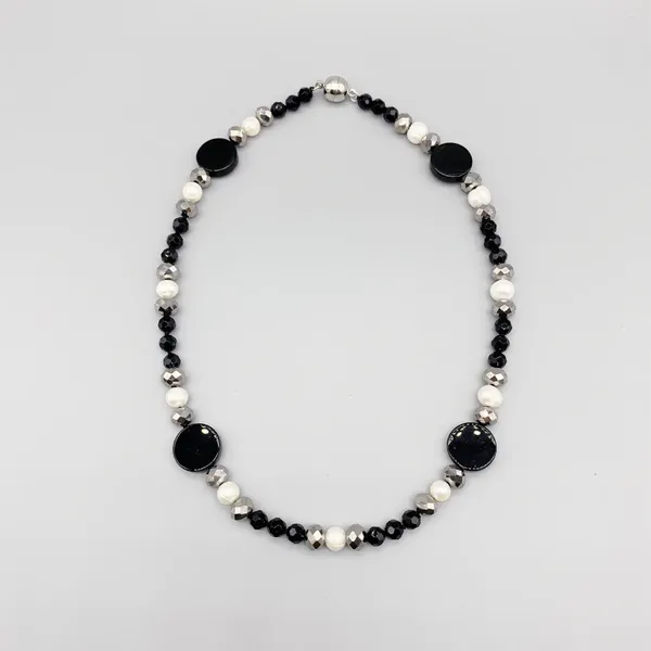 Colgantes FoLisaUnique, collar de ónix negro con forma de moneda de 6mm y 16mm para mujer, gargantilla informal de perlas blancas de agua dulce de 7-8mm