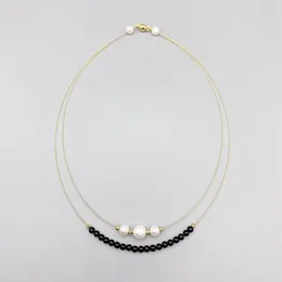 FoLisaUnique – collier de perles d'eau douce blanches de 7 à 8mm, collier d'onyx noir de 4mm pour femmes, perles remplies d'or, couches ras du cou élégantes