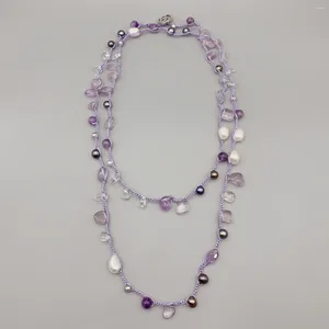 Pendentifs FoLisaUnique Quartz clair violet améthyste collier pour femmes cadeau perles noires pomme de terre blanche tresse baroque longue