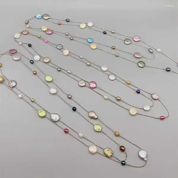 Pendentifs Folisaunique perles de riz d'eau douce pièce Long collier pour femmes filles Style flottant chaîne en acier inoxydable cadeau classique