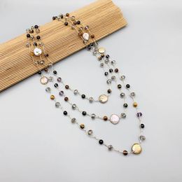Pendentifs FoLisaUnique multicolore 6mm œil de tigre pièce de monnaie collier de perles cristaux cordon de pierre bijoux tendance Champagne Beige