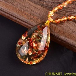 Pendentifs Fleur fragmentée pendentif goutte chaîne de pull cire d'abeille ambre pierre originale arc-en-ciel chaîne collier pour hommes et femmes Amber Pendant