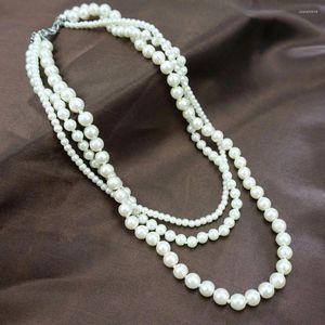Pendentifs Courrier gratuit Perle naturelle Mode Multicouche Collier court Bijoux Femme Vente Explosive Chandail Chaîne Riz Blanc Natura