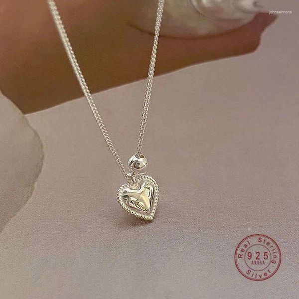 Pendentifs Collier avec pendentif boule de cœur français pour femmes, en argent Sterling 925, doux, romantique, cadeau d'anniversaire pour petite amie, bijoux