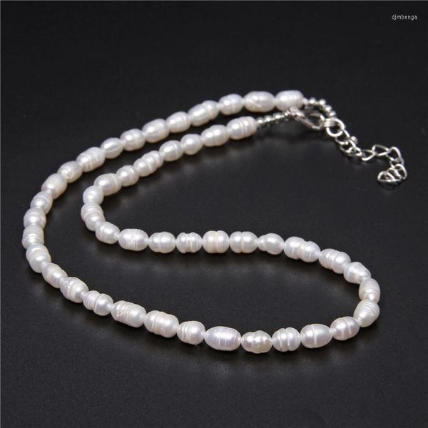 Pendentifs Perle D'eau Douce Colliers De Perles Tempérament Élégant Blanc Riz Naturel Forme Perles Chockers Chaînes De Mariage Femmes Bijoux Cadeau