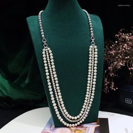 Pendentifs chaîne de pull en perles d'eau douce 6-9mm, Micro défaut presque rond, plusieurs façons de porter le collier