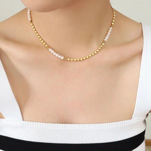 Collier de perles d'eau douce pour femmes, pendentifs, chaîne de clavicule, ras du cou, perle de couleur or, bijoux fins, cadeau d'anniversaire de mariage