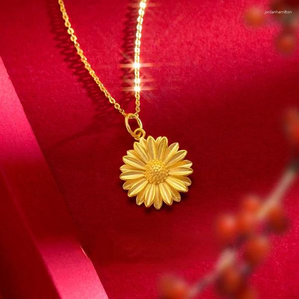 Pendentifs Véritable 14k couleur or marguerite en forme de O pendentif collier frais doux soleil fleur collier chaîne pour les femmes bijoux fins cadeaux