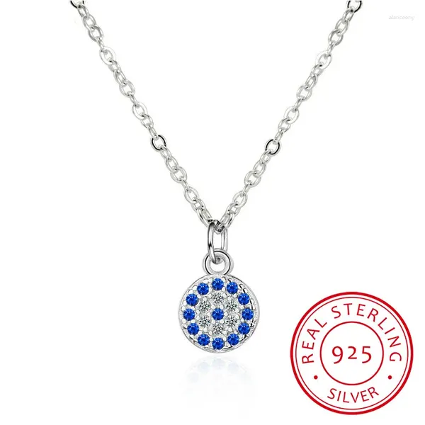 Colgantes, collar de plata de ley 925 auténtica, collares redondos de pavo contra el mal de ojo, AAA CZ para mujer, cadena de eslabones, joyería KLTN021