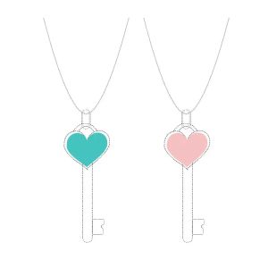 Pendentifs Véritable Cyan T série bleu rose Cyan coeur clé pendentif réel 925 argent collier femmes bijoux amour fille saint valentin cadeau