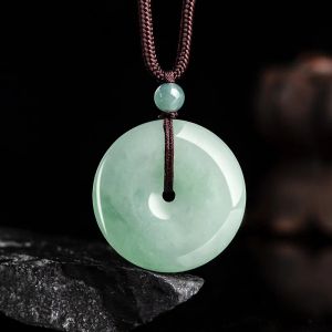 Colgantes Jade natural genuino Un colgante de piedras preciosas de esmeralda birmana Collar de 26 mm Donut redondo Mujeres Hombres Barril Piedra Accesorios de jade