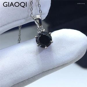 Pendentifs GIAOQI Original 925 argent diamant passé rond brillant coupe 1 noir Moissanite pendentif collier pour femmes