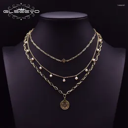 Pendentifs GLSEEVO fait à la main multicouche chaînes Boho collier pour femmes fiançailles étiquette en métal pendentif bijoux perle d'eau douce Ketting GN0217